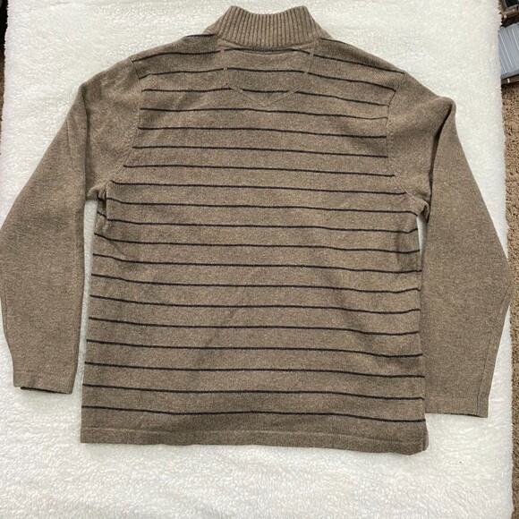 Eddie Bauer Oatmeal Stripe Wool Blend Zip Henley Pullover Sweater Size Large - Picture 2 of 10